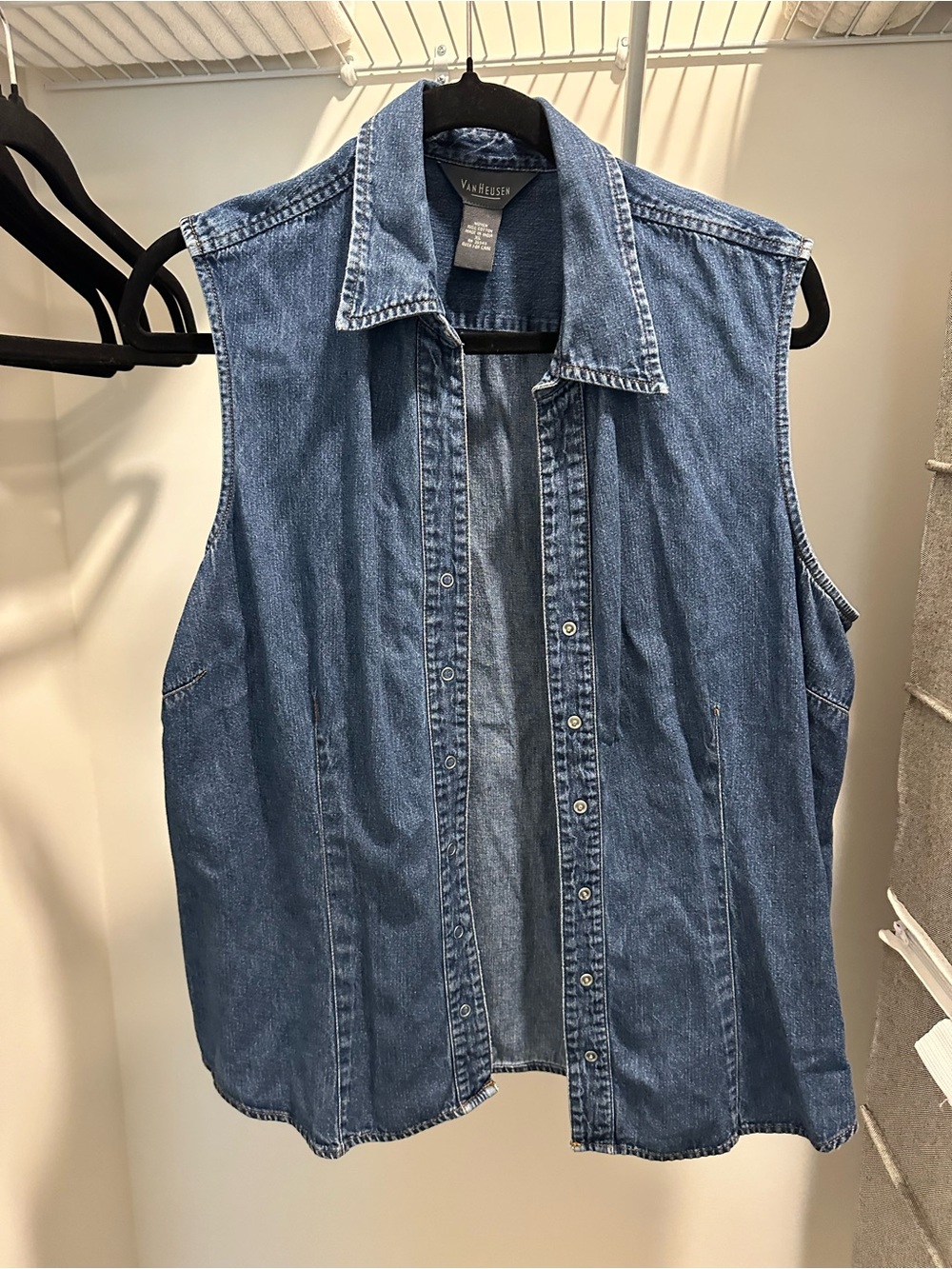 Van Heusen Denim Button-Down Sleeveless Shirt - Blue